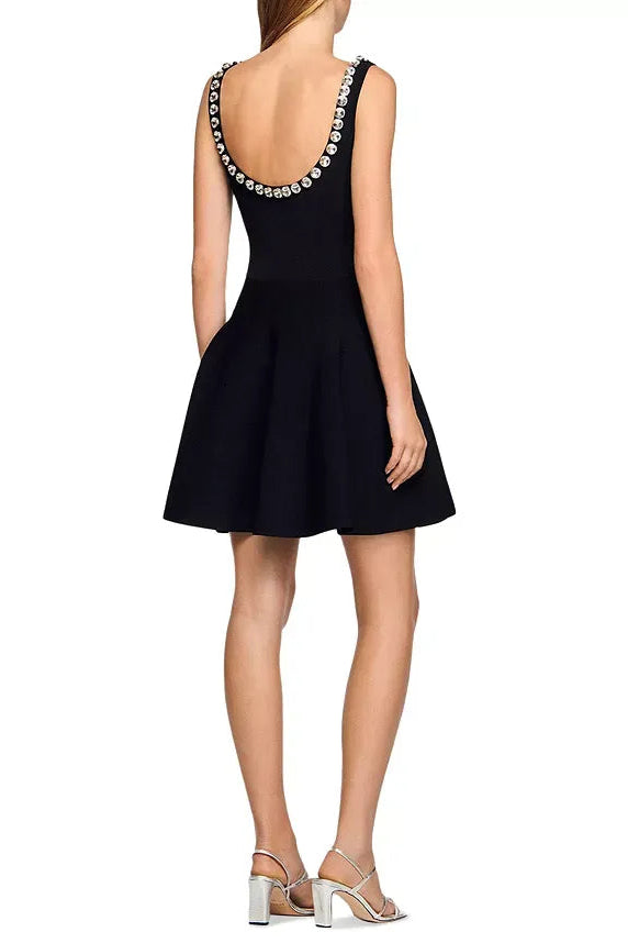 OCTAVIA RHINESTONE KNIT MINI DRESS BLACK