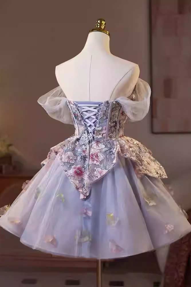 KELLY FLORAL EMBROIDERED TULLE PUFFY MINI DRESS