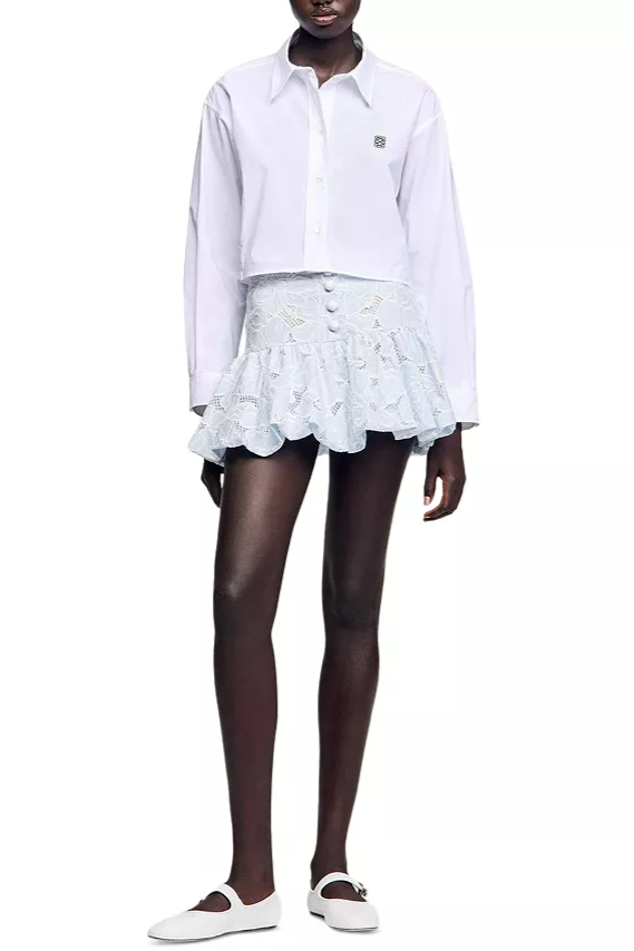 SKY BLUE LACE FLOWER EMBROIDERY MINI SKIRT