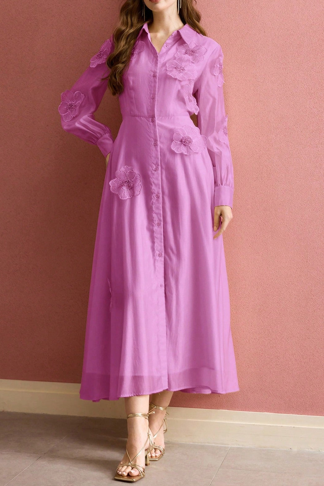 imgi_96_1739796322c462bfc7f27d46ac238991ffa4f61529 SUSANNA FLORAL APPLIQUE SHIRT MIDI DRESS PINK