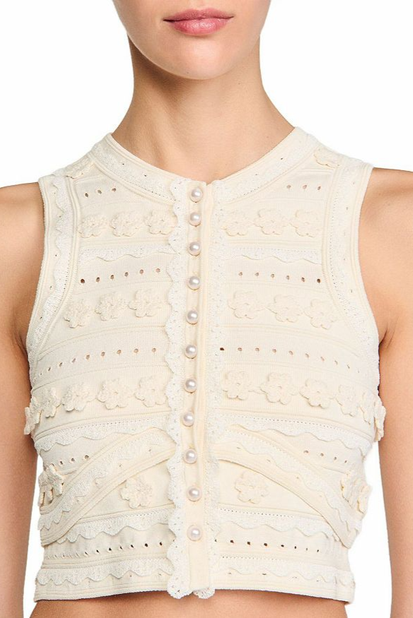 CROCHET ECRU TOP, ELEGANT SILHOUETTE FOR SUMMER OCCASIONS