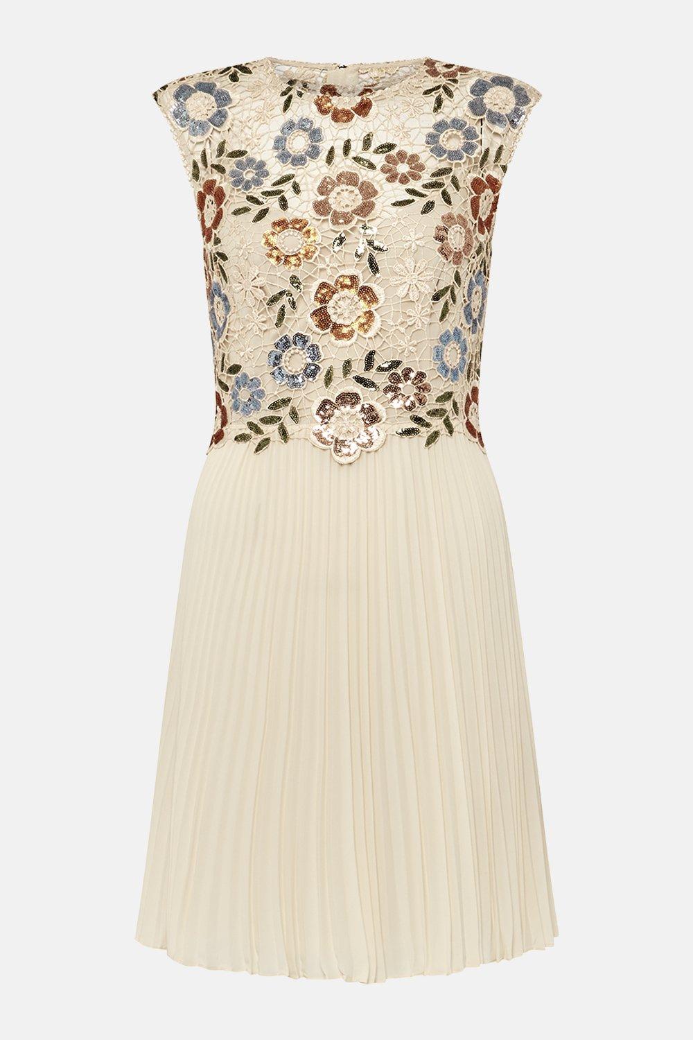 SEQUIN LACE FLORAL MINI DRESS APRICOT COCKTAIL