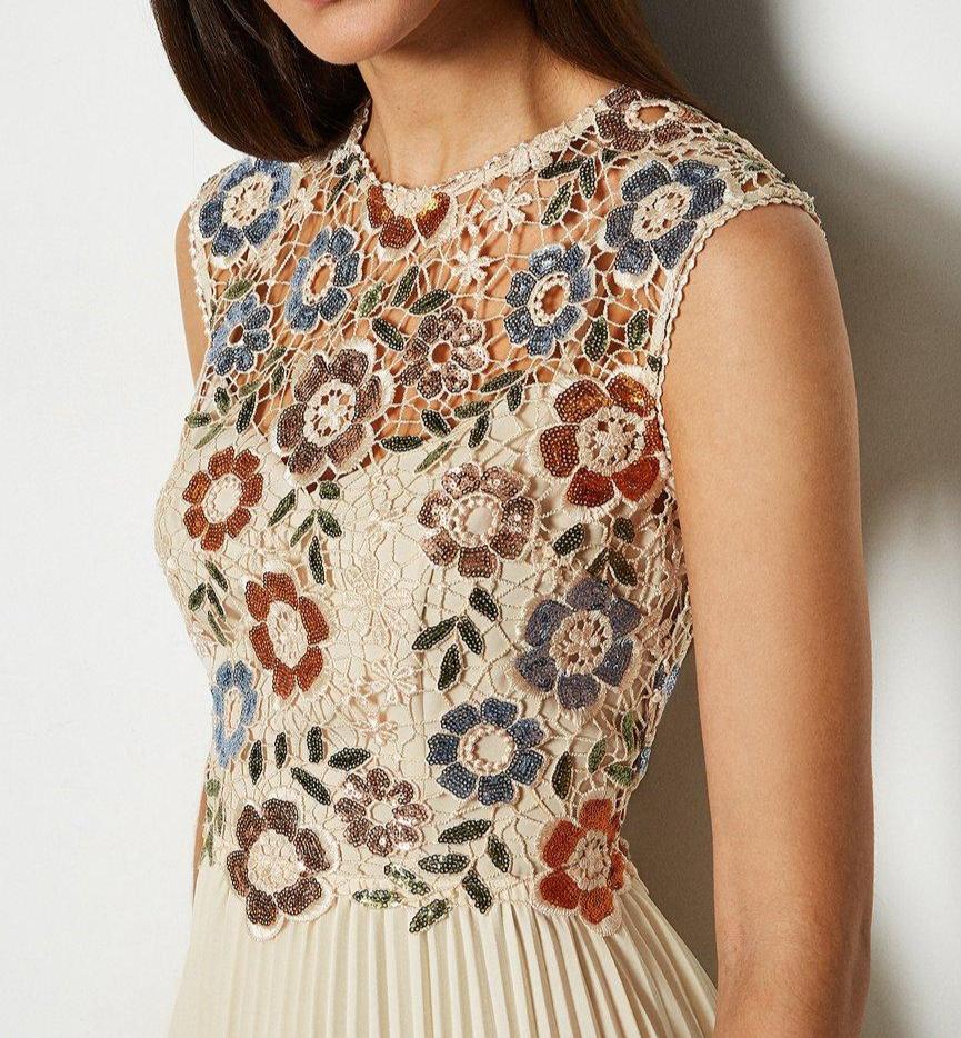 SEQUIN LACE FLORAL MINI DRESS APRICOT COCKTAIL