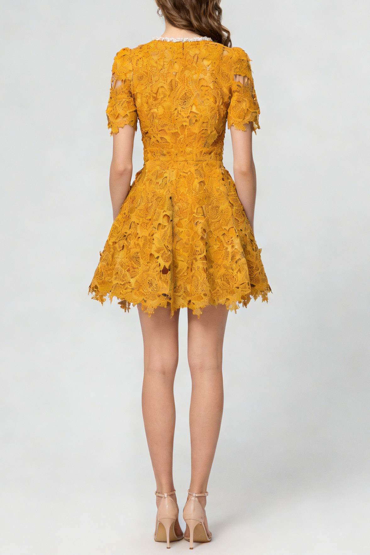 ORANGE BEADED CROCHET MINI DRESS, HOLLOW PARTY