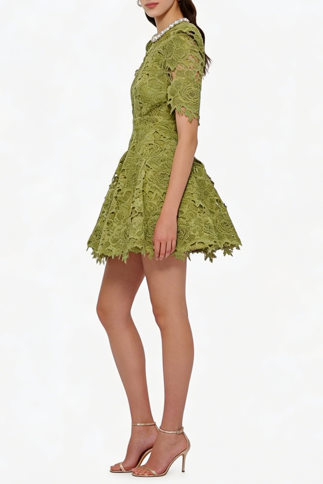 BEADED CROCHET MINI DRESS, GREEN PARTY STYLE