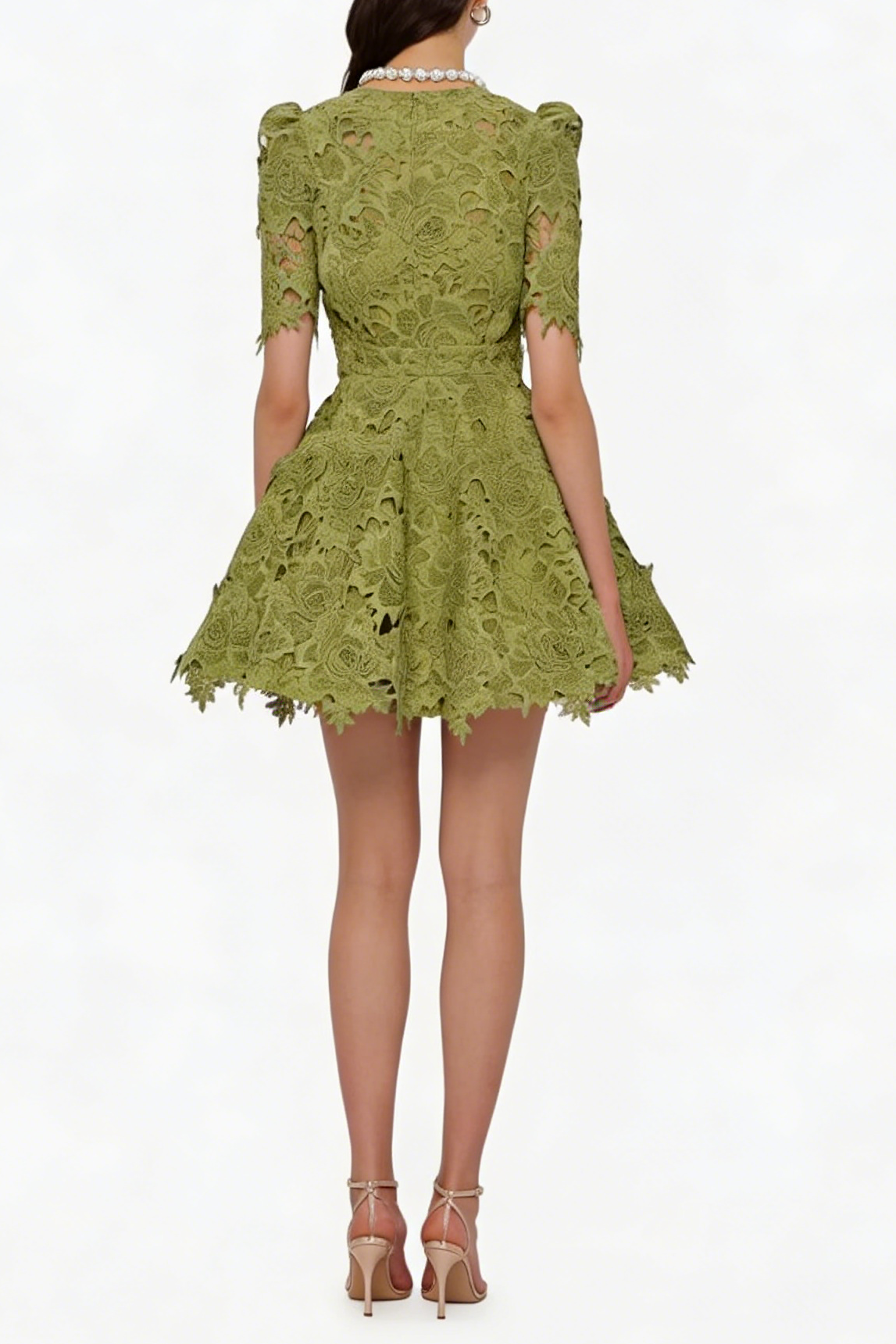 BEADED CROCHET MINI DRESS, GREEN PARTY STYLE