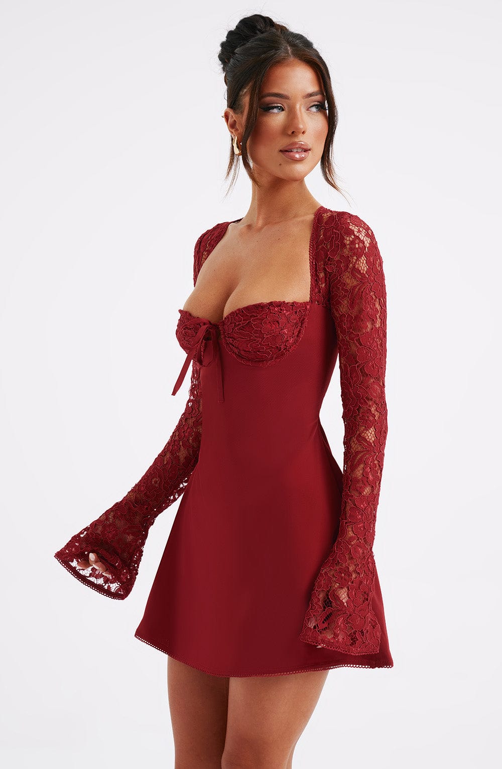 JACINTA RED LACE MINI DRESS FOR COCKTAIL PARTY