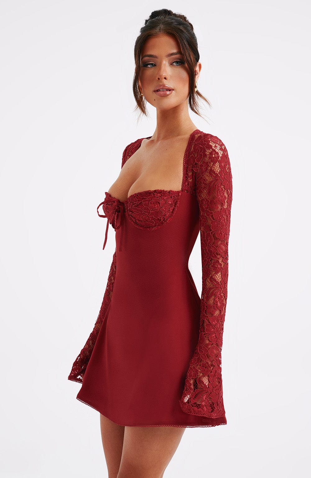 JACINTA RED LACE MINI DRESS FOR COCKTAIL PARTY