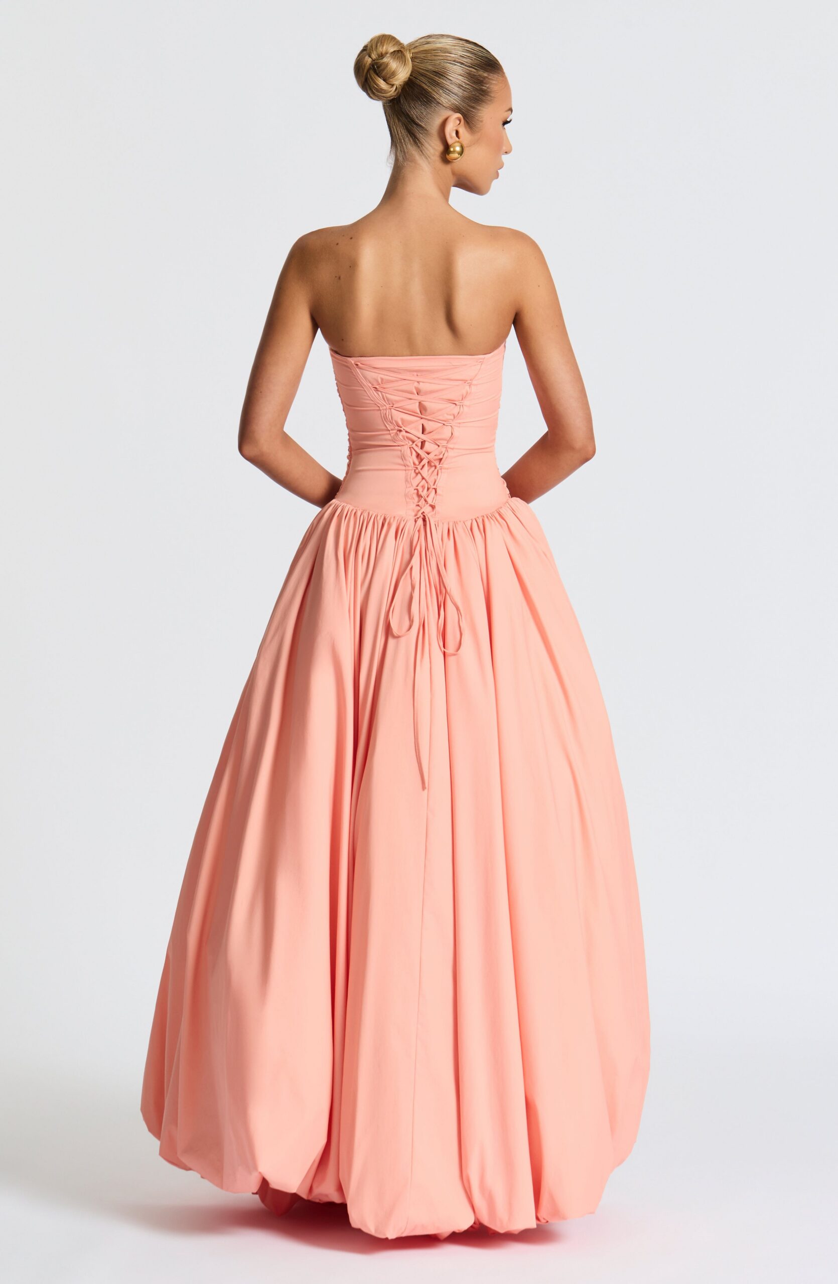 JILLIAN PEACH MAXI DRESS, ELEGANT SILHOUETTE