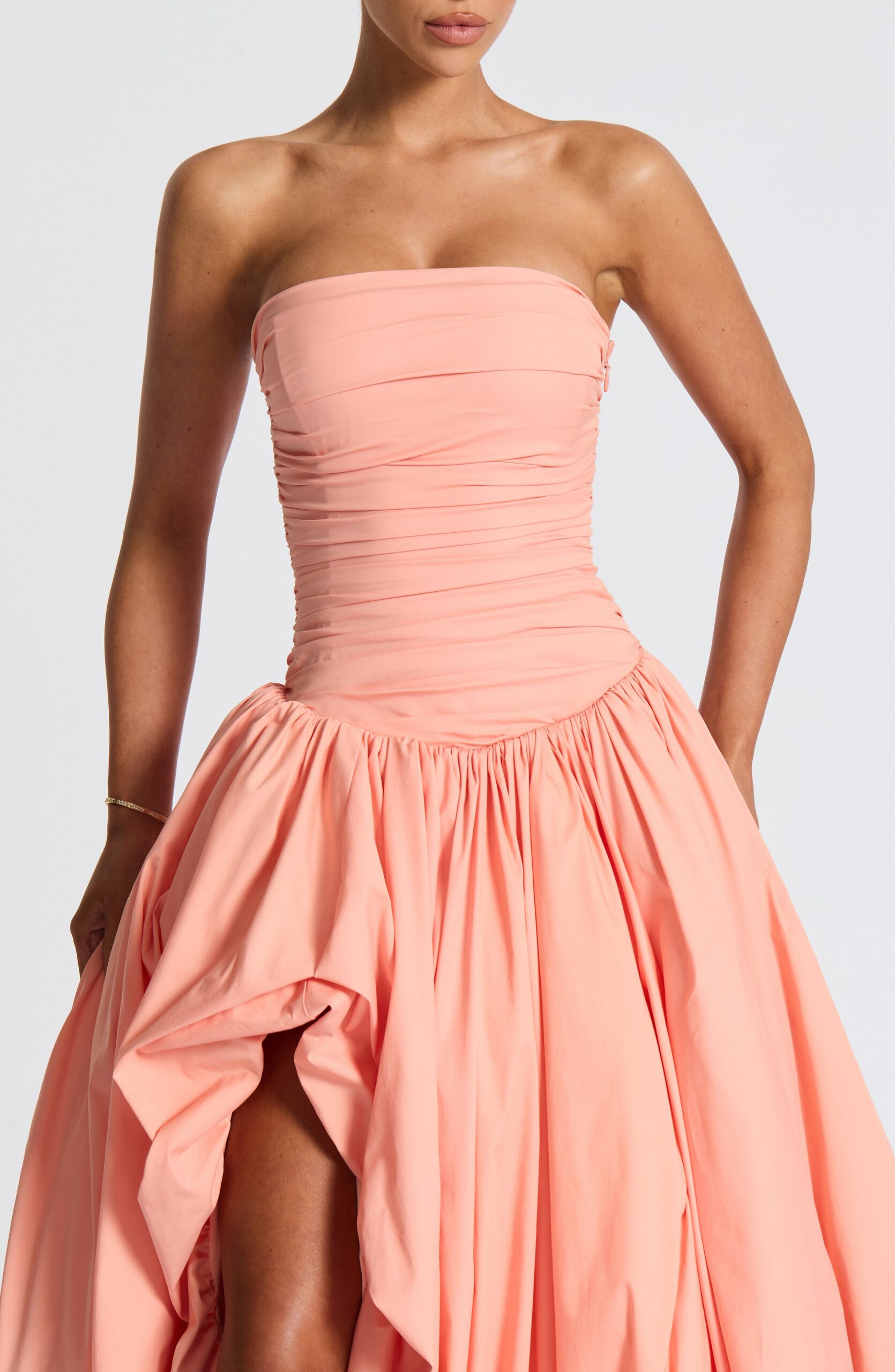 JILLIAN PEACH MAXI DRESS, ELEGANT SILHOUETTE