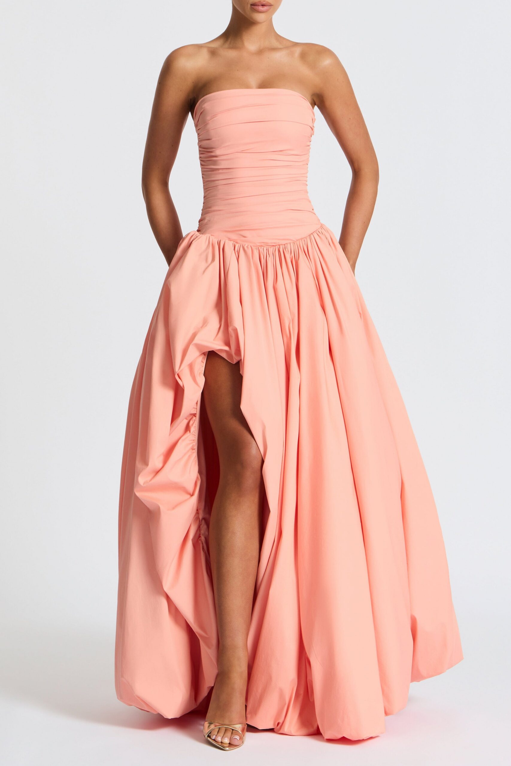 JILLIAN PEACH MAXI DRESS, ELEGANT SILHOUETTE