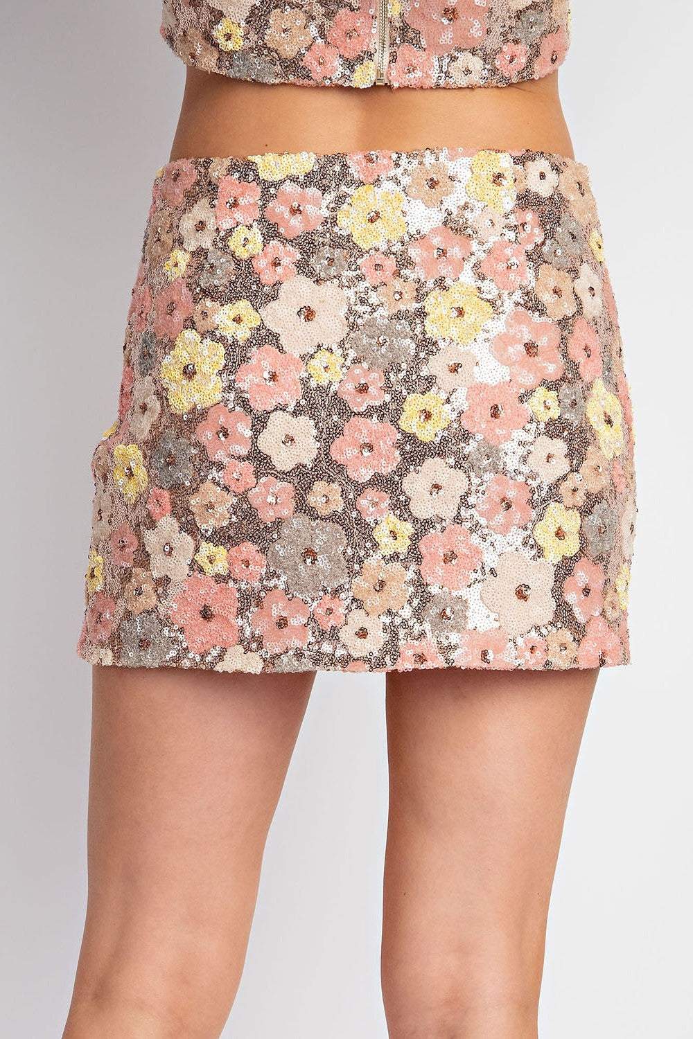 SEQUIN FLORAL HIGH WAIST MINI SKIRT FOR PARTY