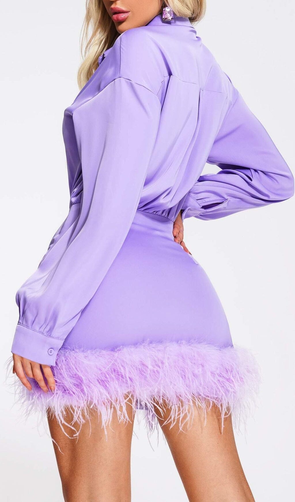 FEATHER SLEEVE SHIRT DRESS FOR WEDDING GUEST