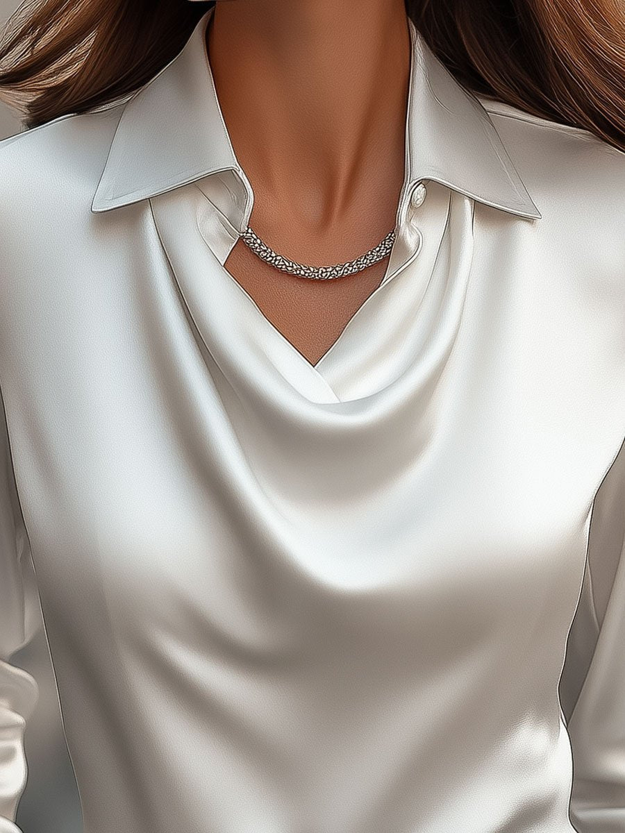 jpg_7d675c10-f097-4853-a80d-a1db938b2e52 ELEGANT WHITE SATIN BLOUSE DRAPED NECKLINE PARTY