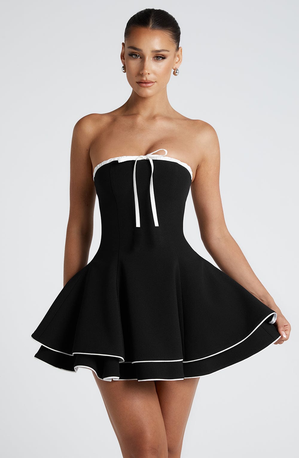 JUNO MINI DRESS BLACK WHITE PARTY SLEEK