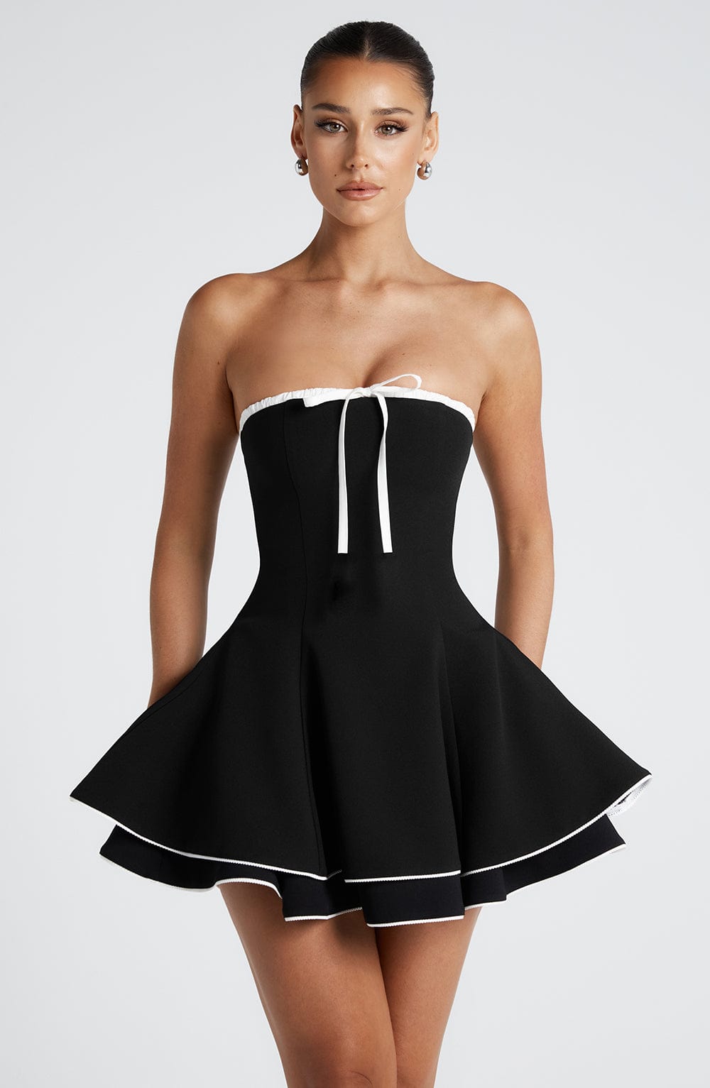 JUNO MINI DRESS BLACK WHITE PARTY SLEEK
