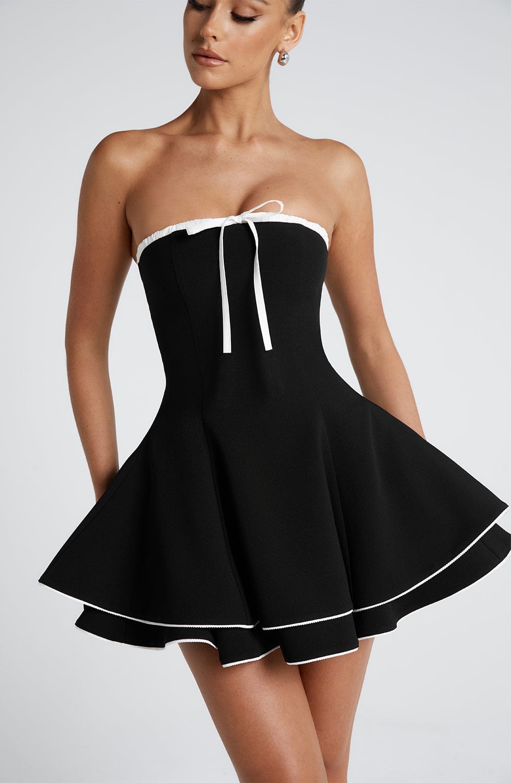 JUNO MINI DRESS BLACK WHITE PARTY SLEEK