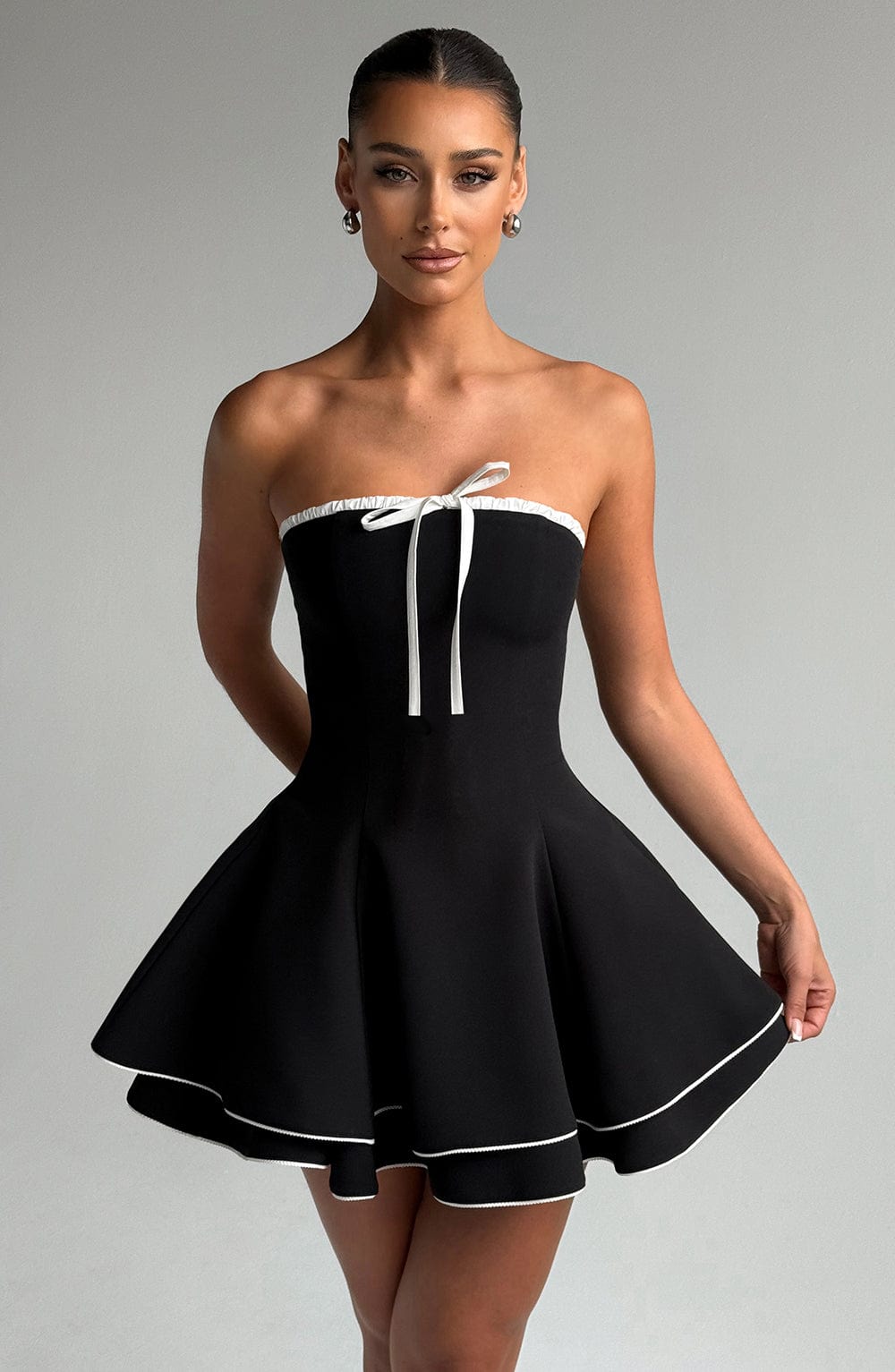 JUNO MINI DRESS BLACK WHITE PARTY SLEEK