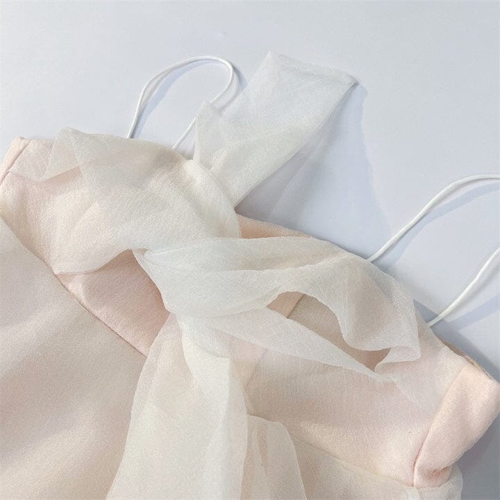 SUSPENDER BOW STRAPLESS WHITE SEERSUCKER DRESS