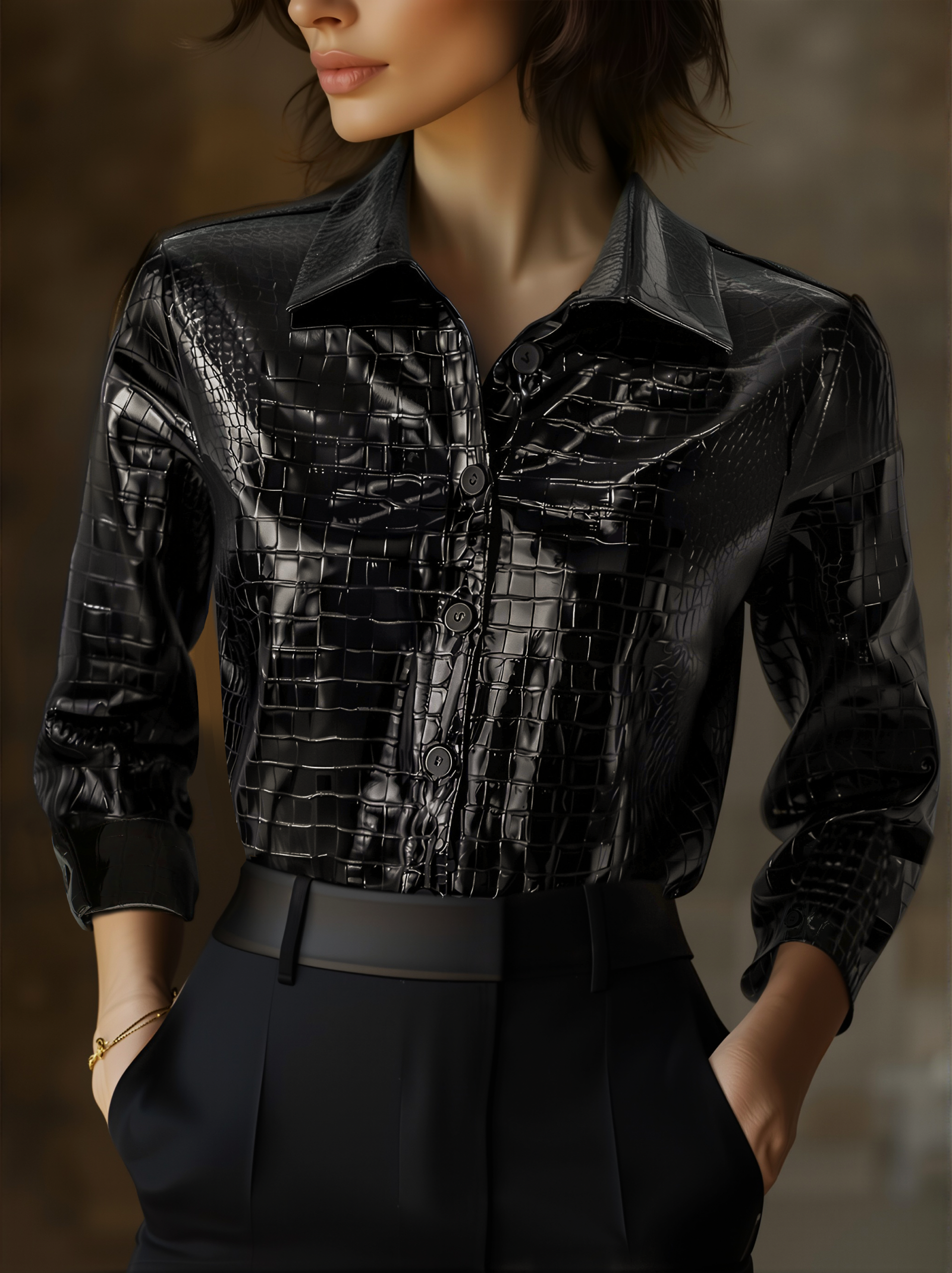 lQLPKHzvgiFu8ZHNDFXNCTqw_AXw7dwfRq4IjsEIl8X4AA_2362_3157 GLOSSY BLACK CROCO EMBOSSED SHIRT, EVENING WEAR
