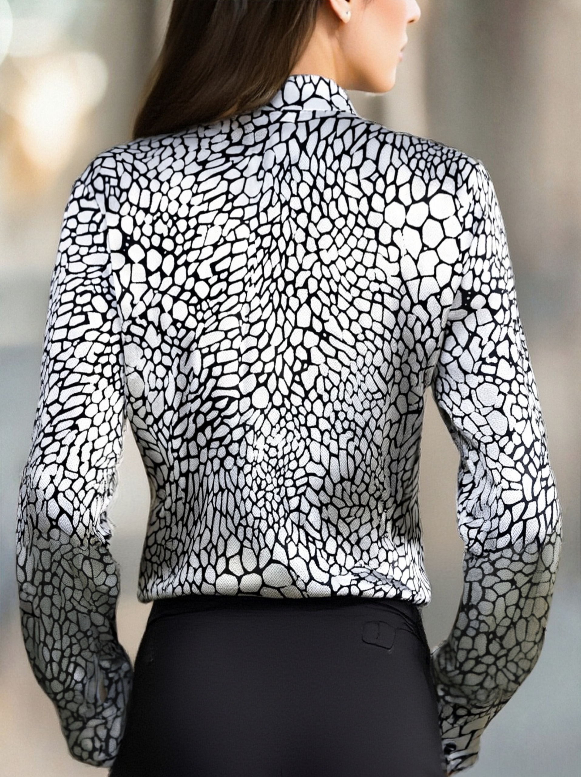 MODERN SATIN SNAKE PRINT BLOUSE, ELEGANT OFFICE WEAR
