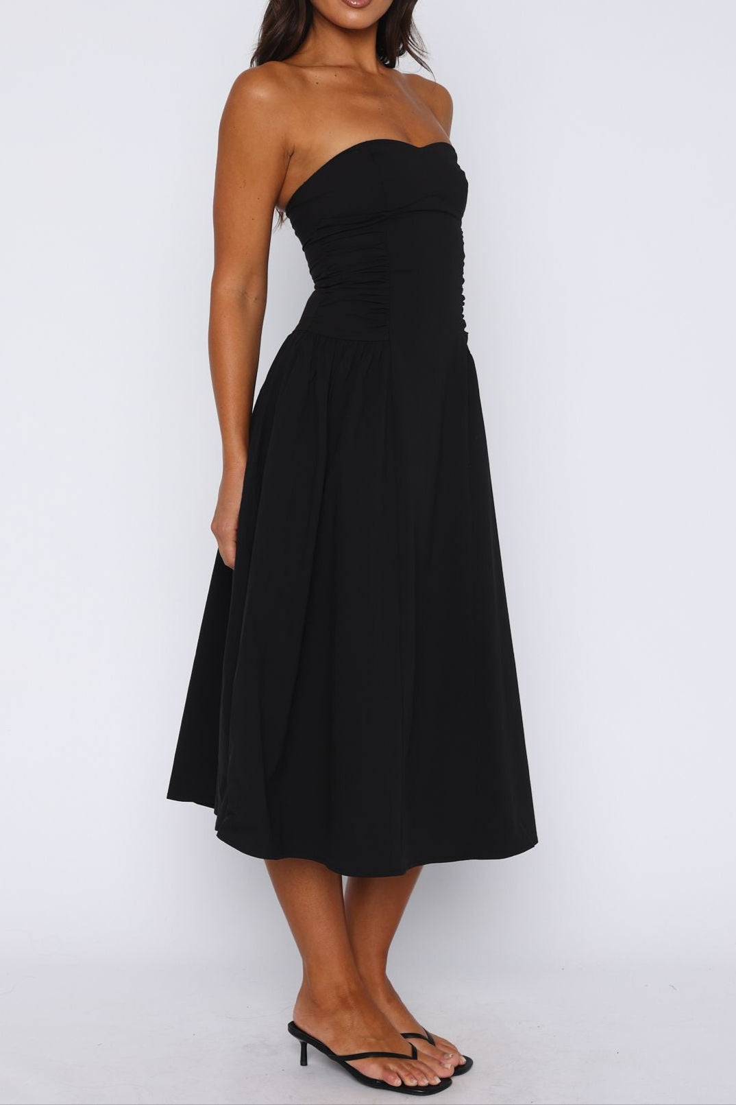 SANDRA STRAPLESS MIDI DRESS BLACK COCKTAIL PARTY