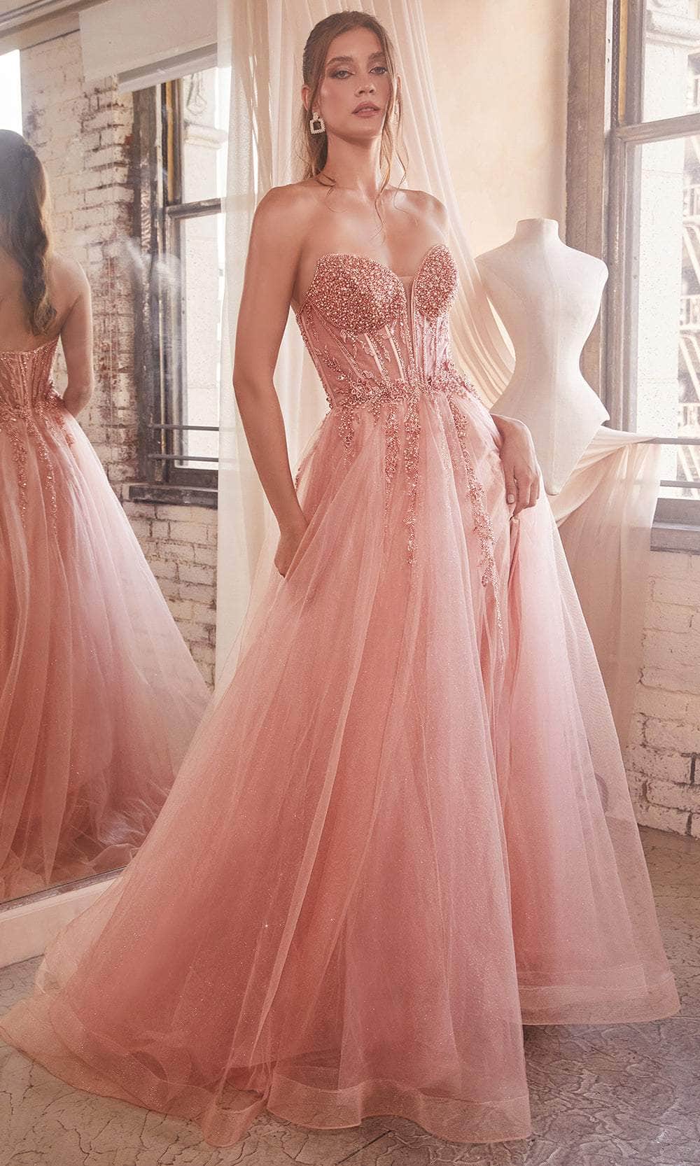 LADIVINE BEADED A-LINE PROM GOWN