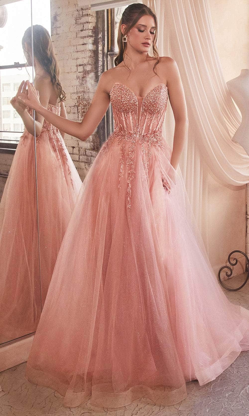 LADIVINE BEADED A-LINE PROM GOWN