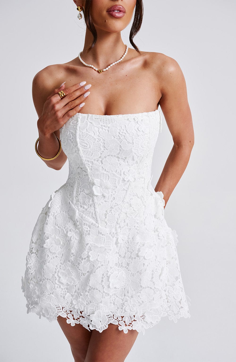 LEONA MINI DRESS IVORY - ELEGANT COCKTAIL A-LINE