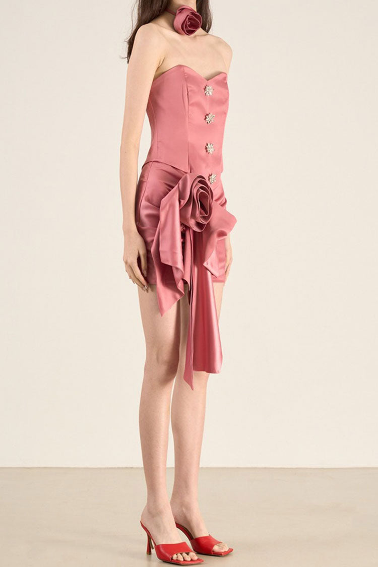 TUBE ROSETTE MINI TWO-PIECE DRESS PINK