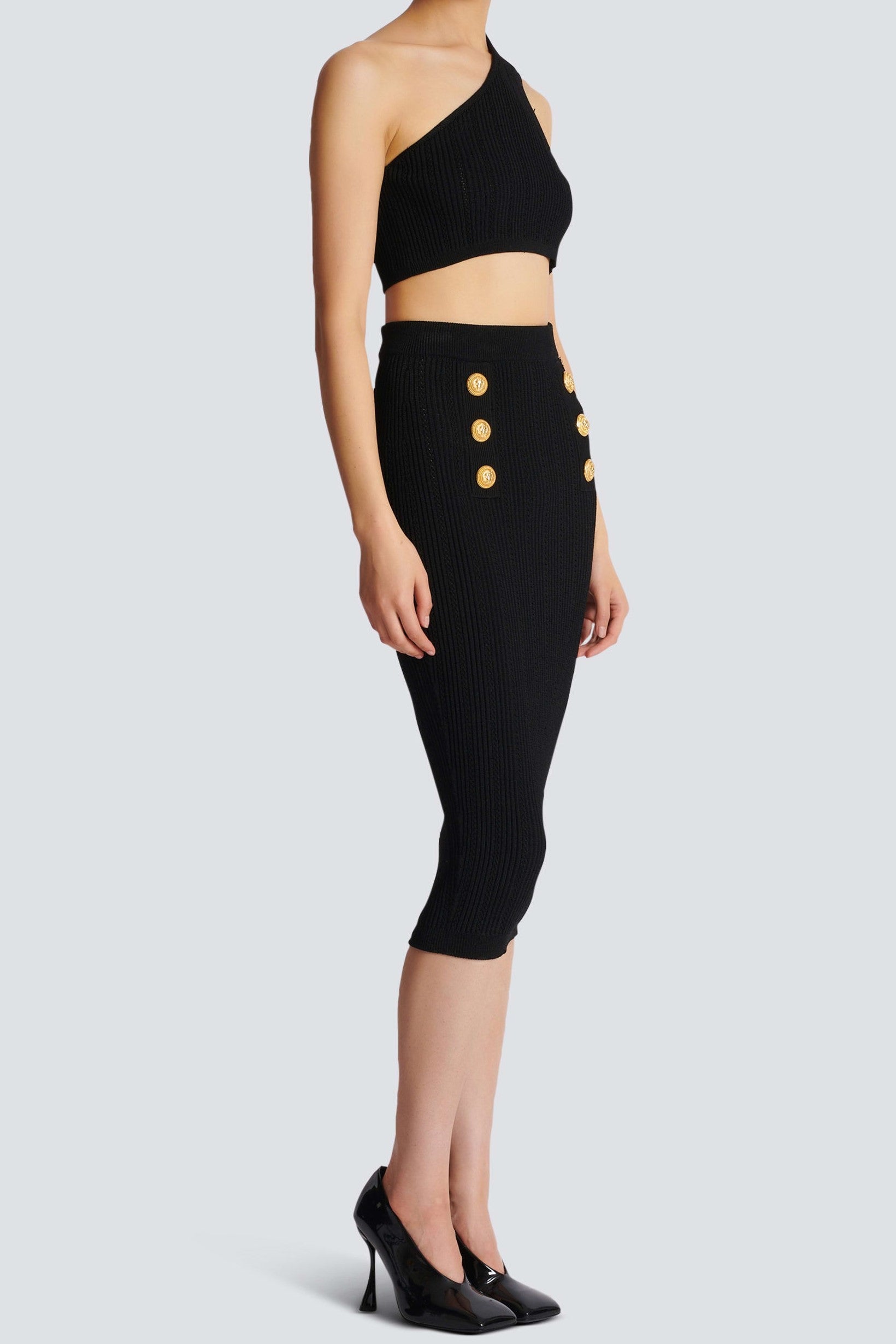 LYNN ONE SHOULDER KNIT SET - BLACK PARTY BODYCON
