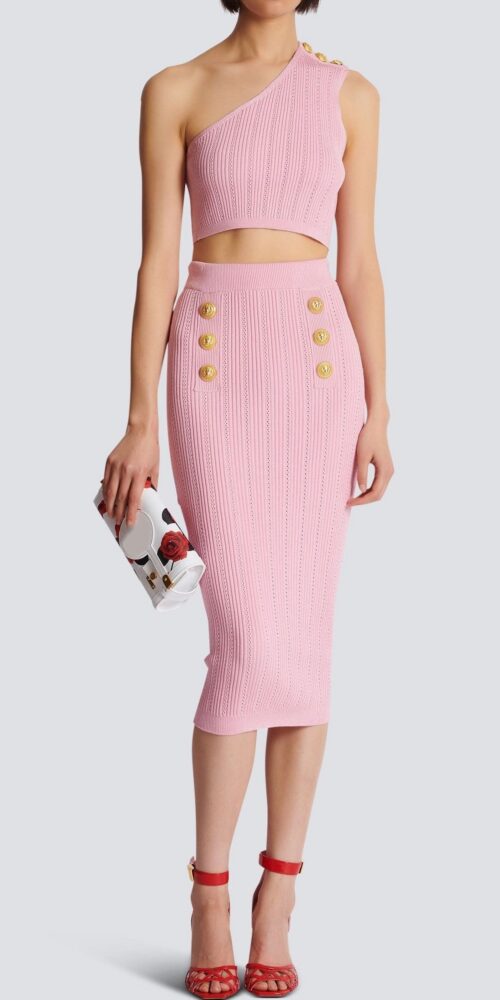 lynn One Shoulder Knit Set - Pink