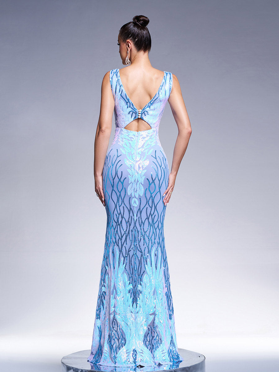 SALLY V-NECK SEQUIN MERMAID PROM DRESS