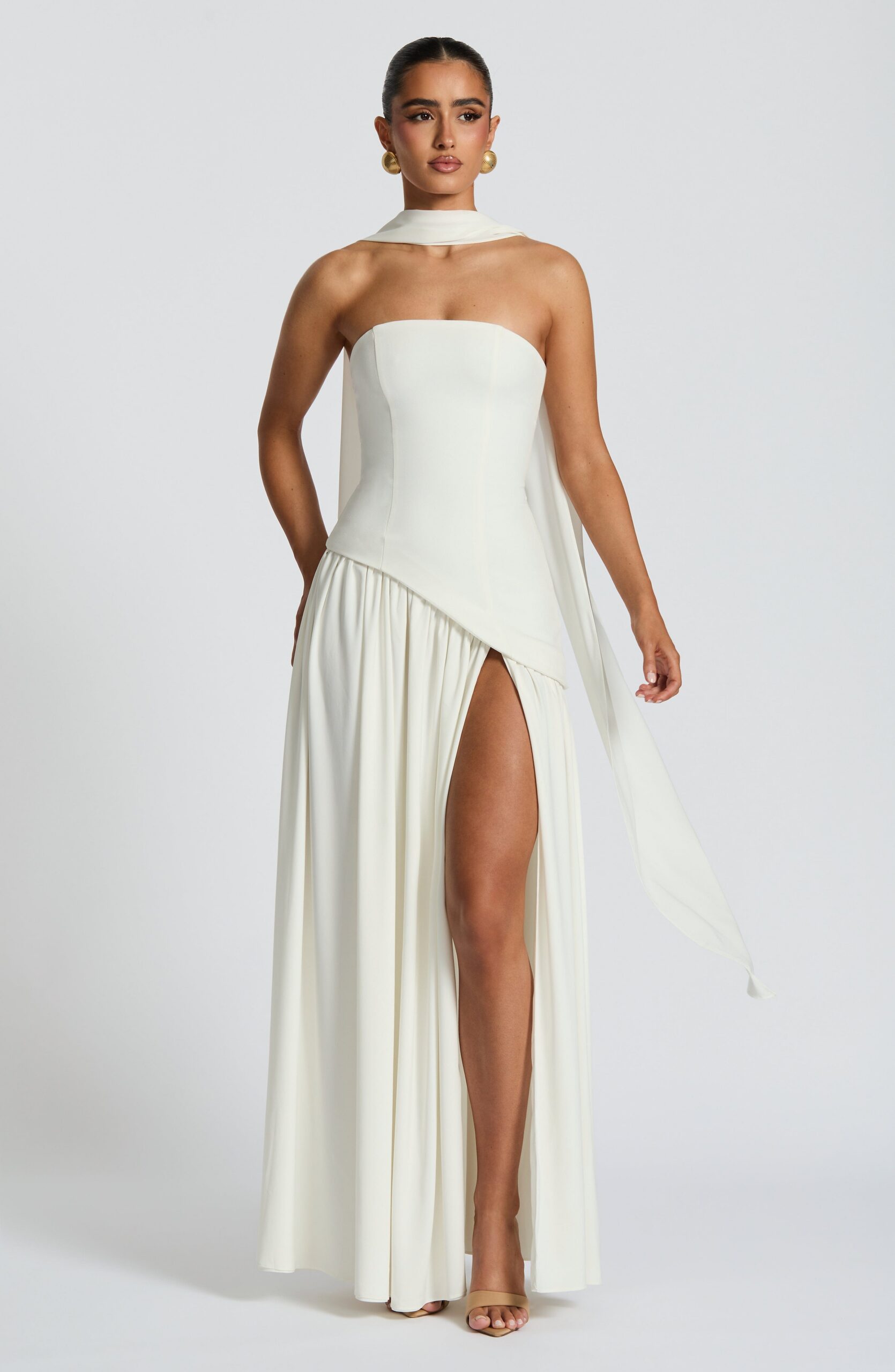 MALIYAH IVORY MAXI DRESS - ELEGANT A-LINE WEDDING GUEST