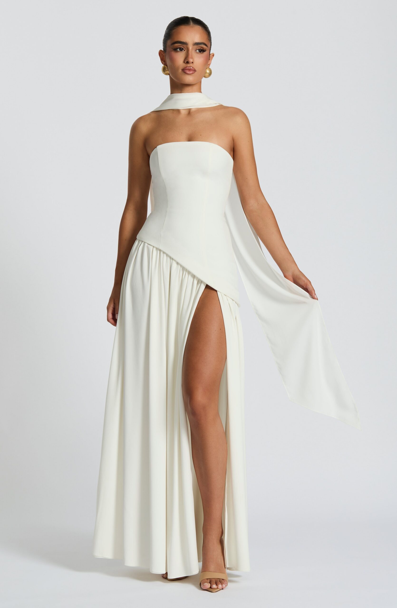 MALIYAH IVORY MAXI DRESS - ELEGANT A-LINE WEDDING GUEST