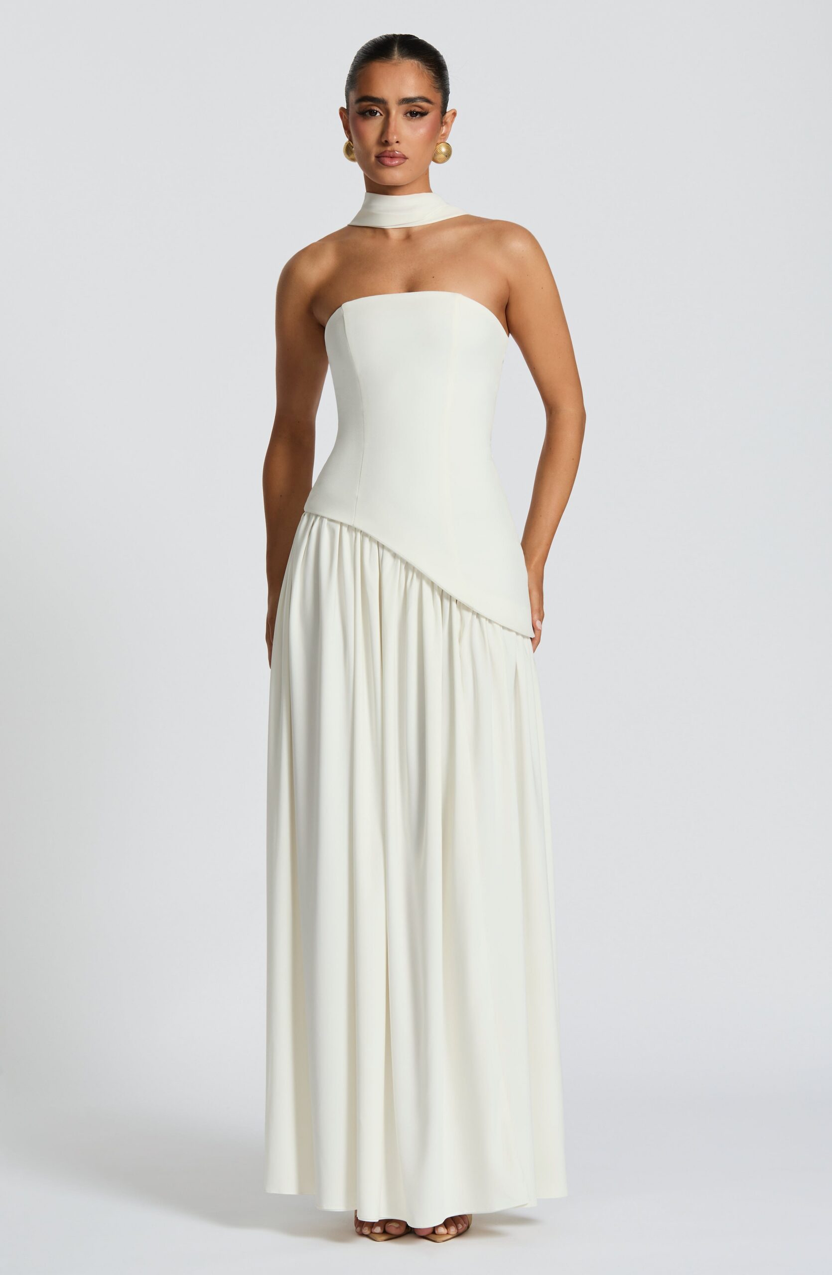 MALIYAH IVORY MAXI DRESS - ELEGANT A-LINE WEDDING GUEST