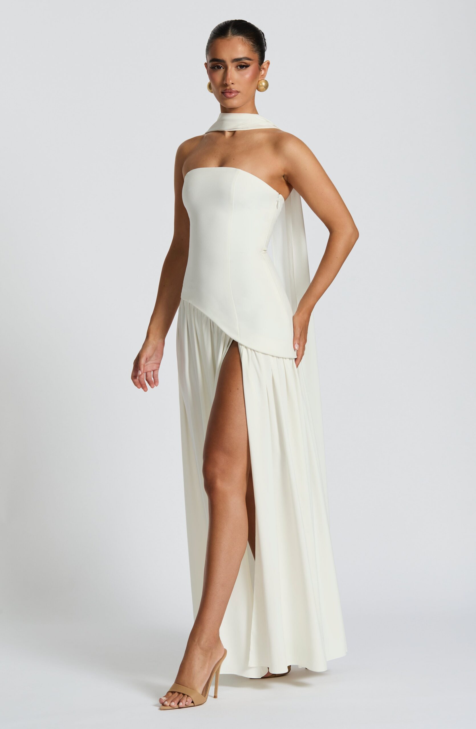 MALIYAH IVORY MAXI DRESS - ELEGANT A-LINE WEDDING GUEST