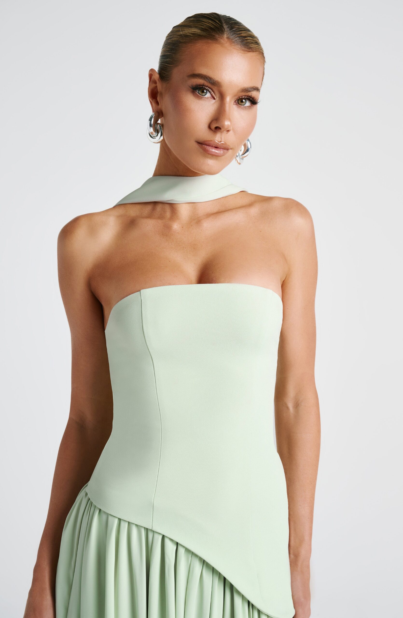 MALIYAH MINT STRAPLESS HIGH SLIT MAXI DRESS