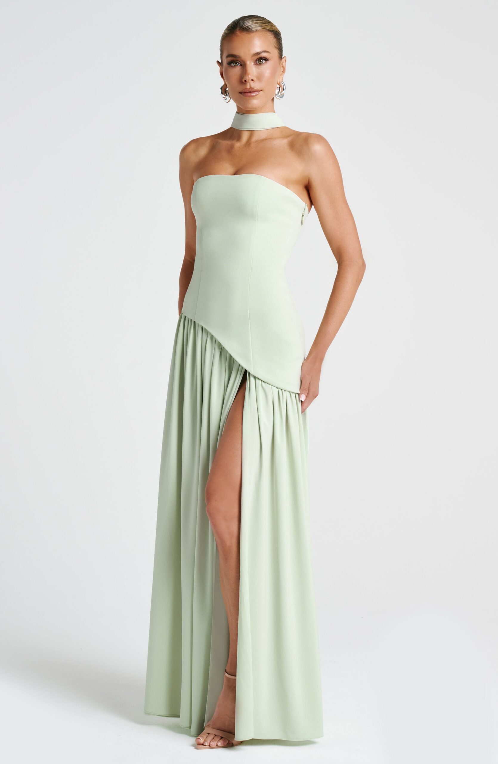 MALIYAH MINT STRAPLESS HIGH SLIT MAXI DRESS