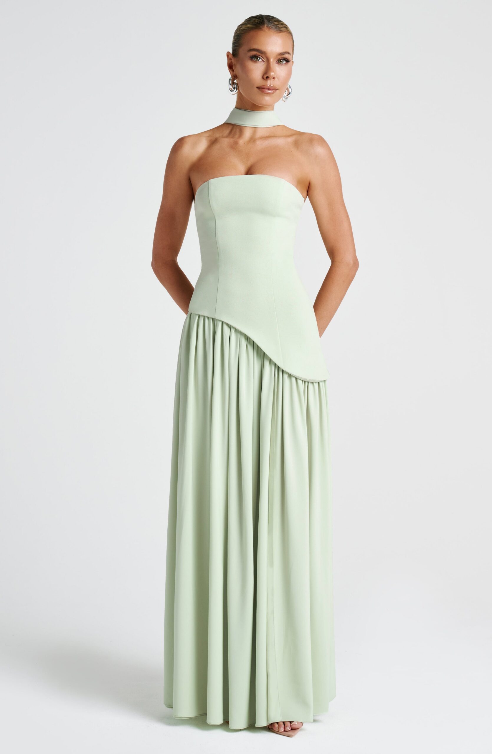MALIYAH MINT STRAPLESS HIGH SLIT MAXI DRESS