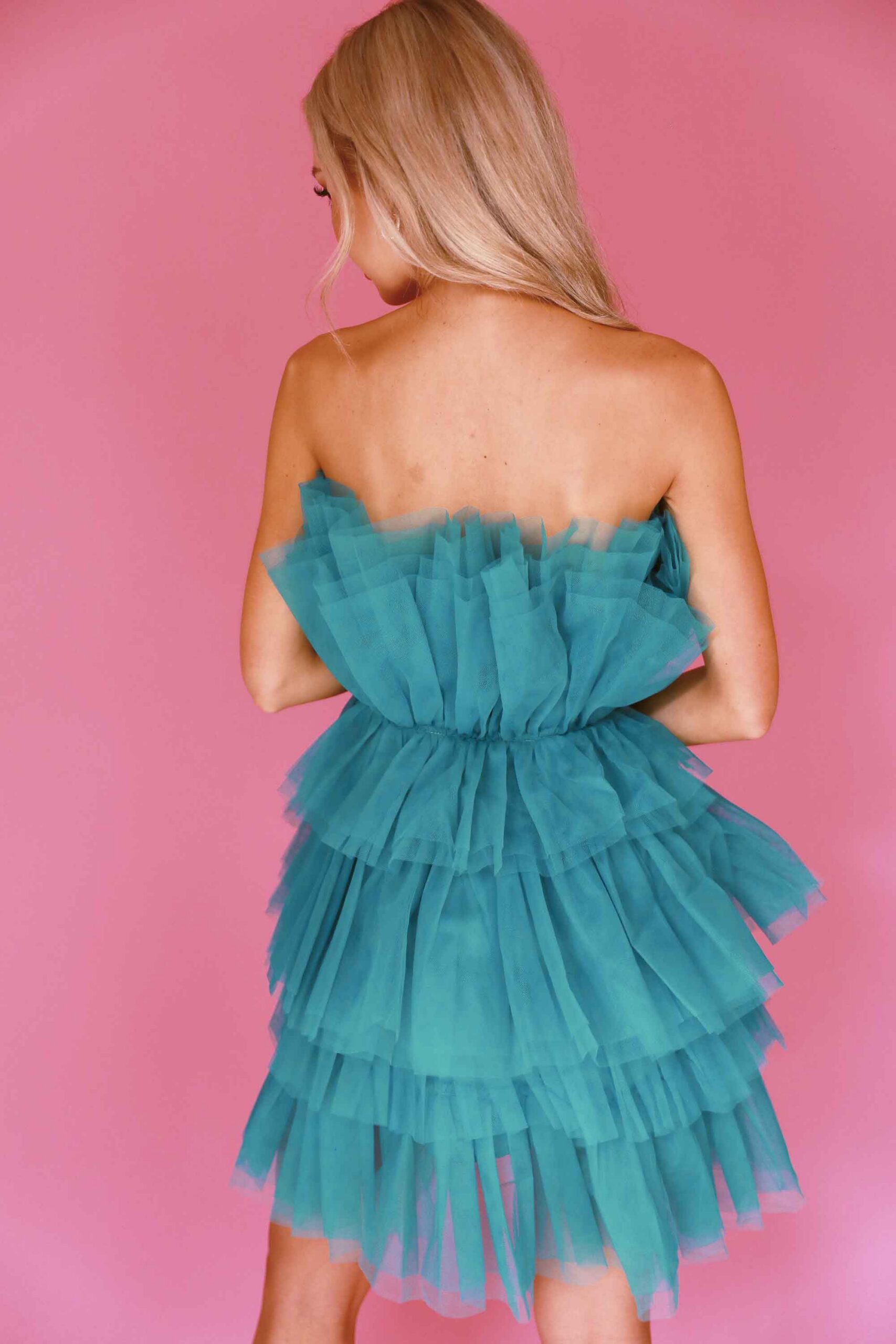 FLOSSIE TEAL TULLE DRESS, A-LINE COCKTAIL