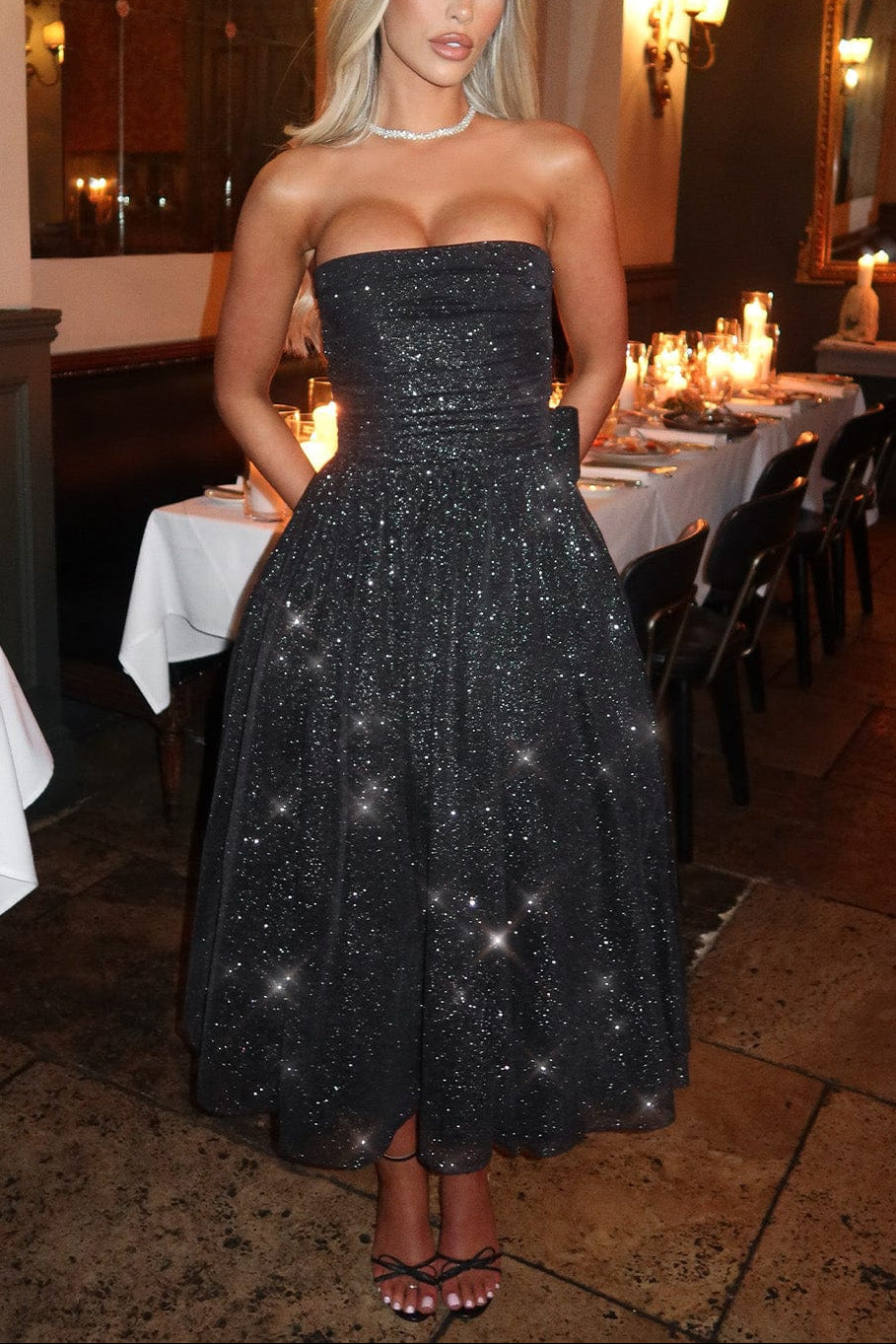 Marissa Midi Dress - Black Sparkle