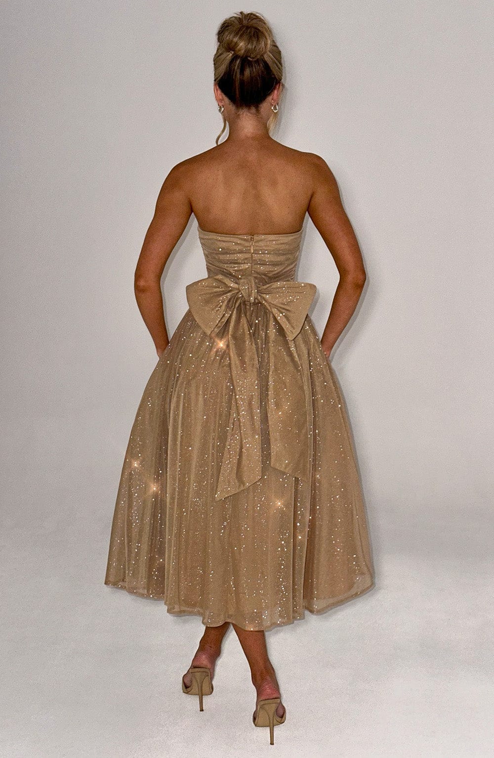 MARISSA MIDI DRESS GOLD SPARKLE PARTY GLAM