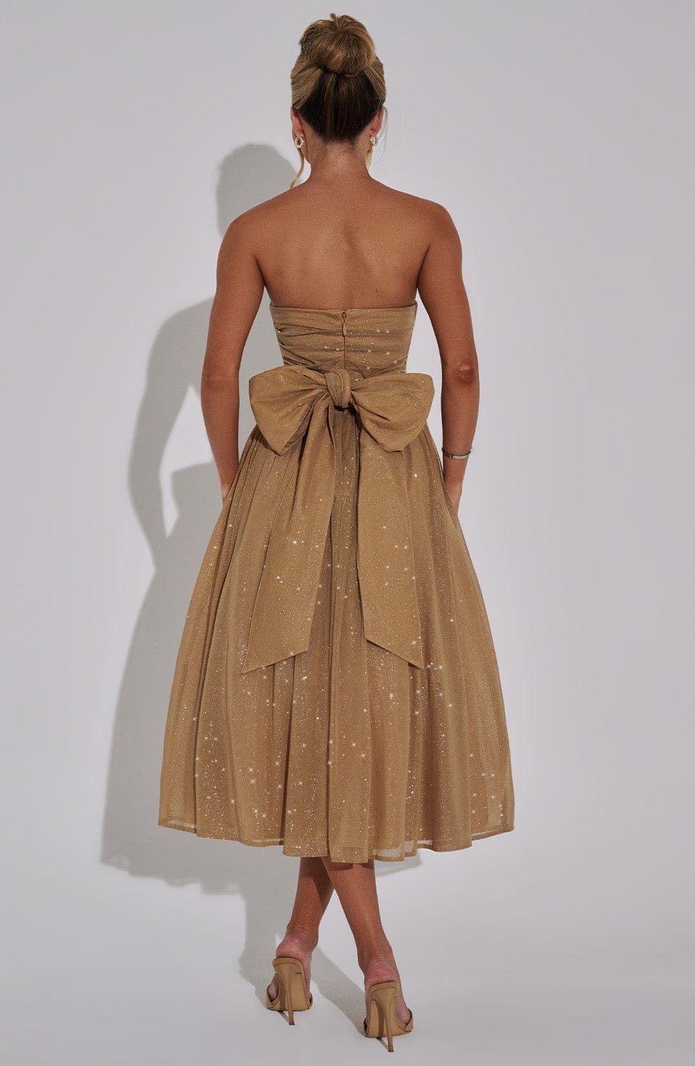 MARISSA MIDI DRESS GOLD SPARKLE PARTY GLAM