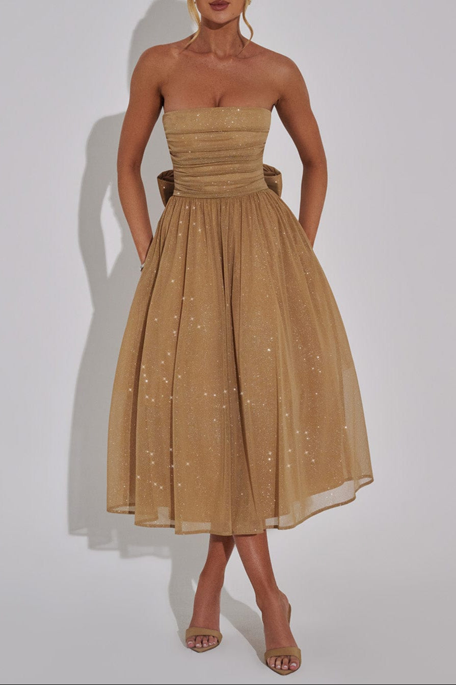MARISSA MIDI DRESS GOLD SPARKLE PARTY GLAM
