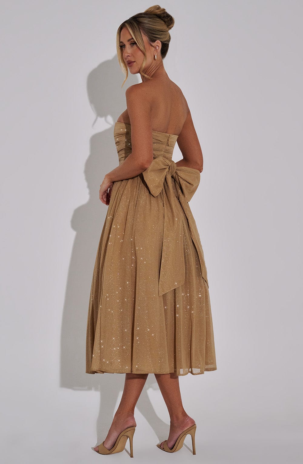 MARISSA MIDI DRESS GOLD SPARKLE PARTY GLAM
