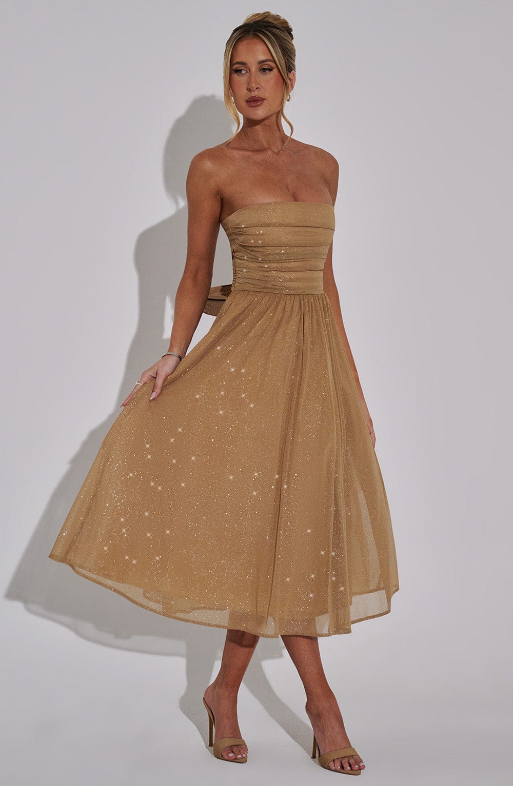MARISSA MIDI DRESS GOLD SPARKLE PARTY GLAM