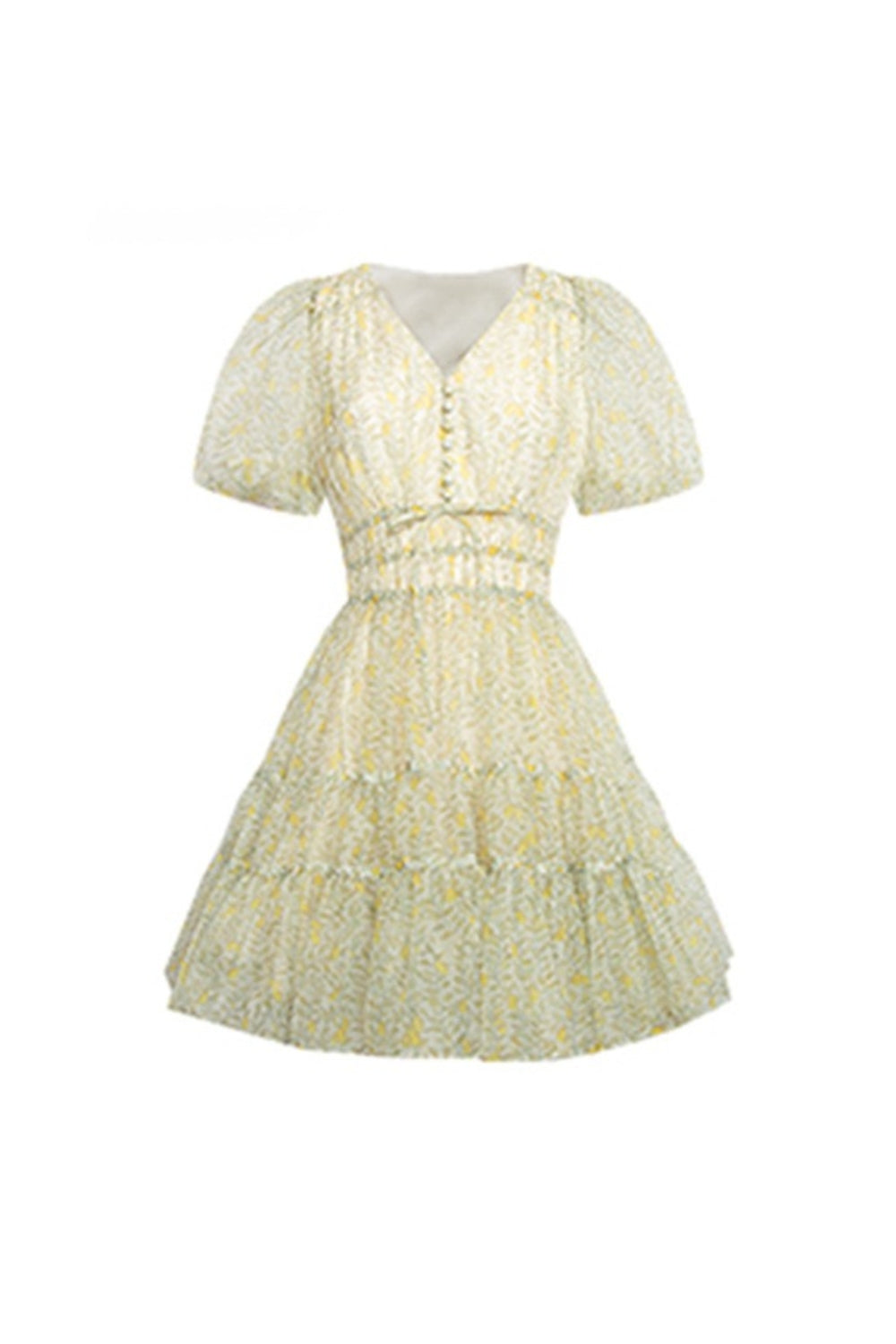PRINTED V-NECK TUTU MINI DRESS DAISY YELLOW