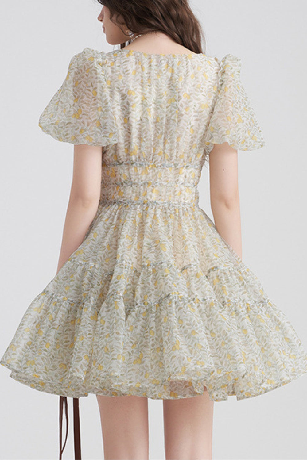 PRINTED V-NECK TUTU MINI DRESS DAISY YELLOW