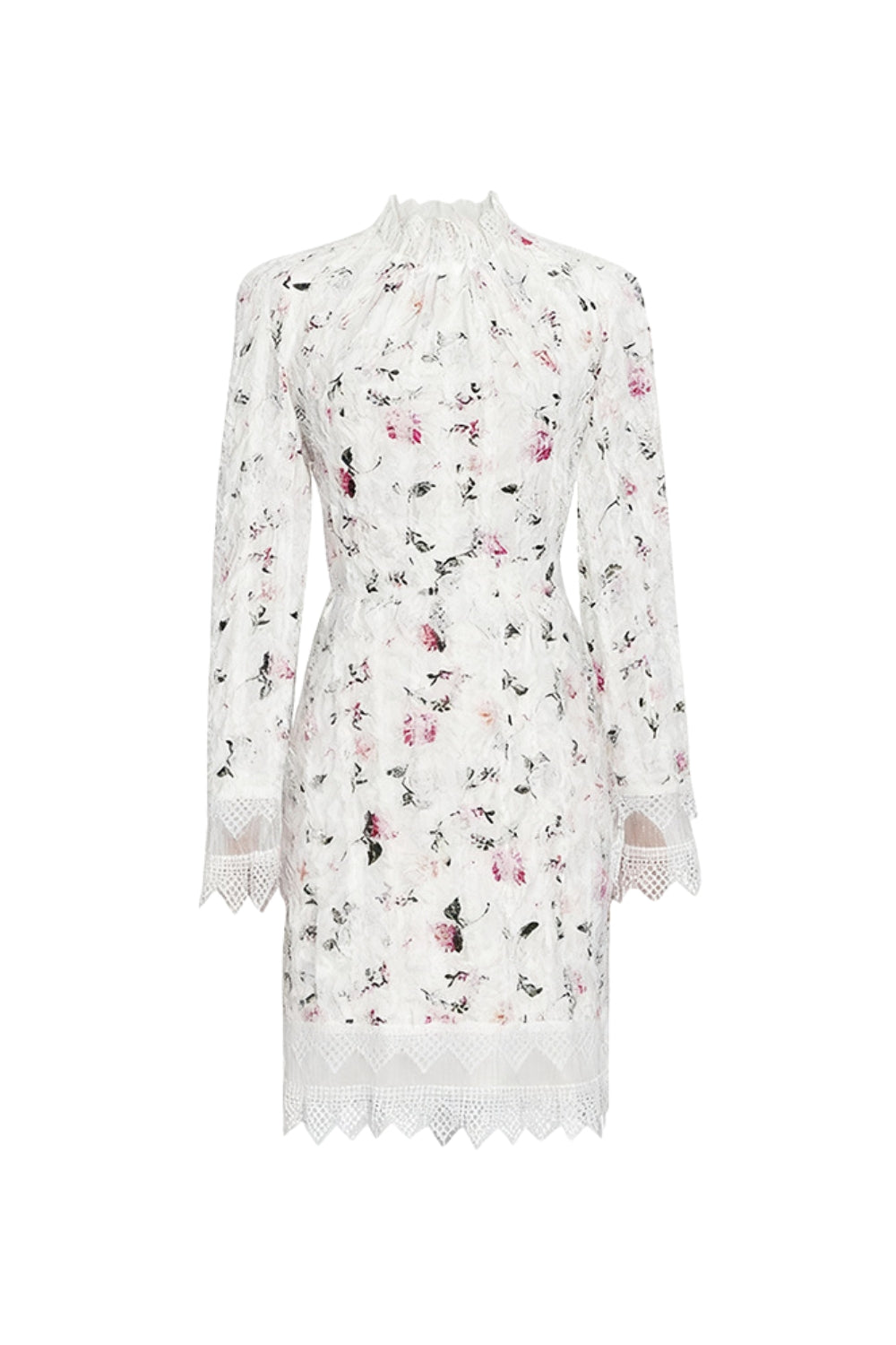 SEBASTIANE WHITE LACE-TRIM FLORAL MIDI DRESS